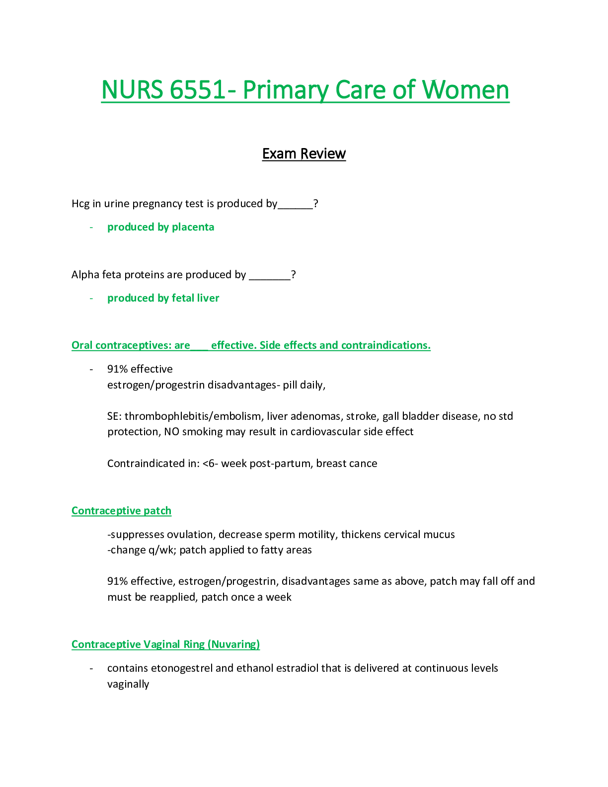 Preview of NURS6551 / NURS 6551 Exam Review (Latest): Primary Care of Women - Walden